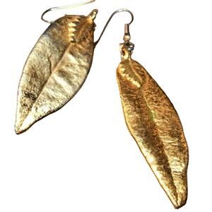 Vintage Gold Real Irregular Leaf Earrings